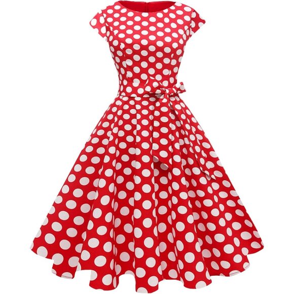 Dresses & Skirts - Women's 1950 Boatneck Cap Sleeve Vintage Swing Cocktail Party Dress with Pockets